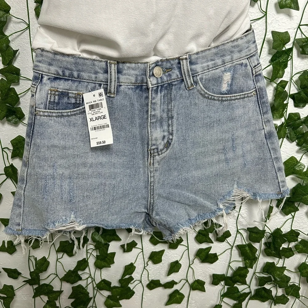Blue High-Waisted Distressed Jean Shorts
